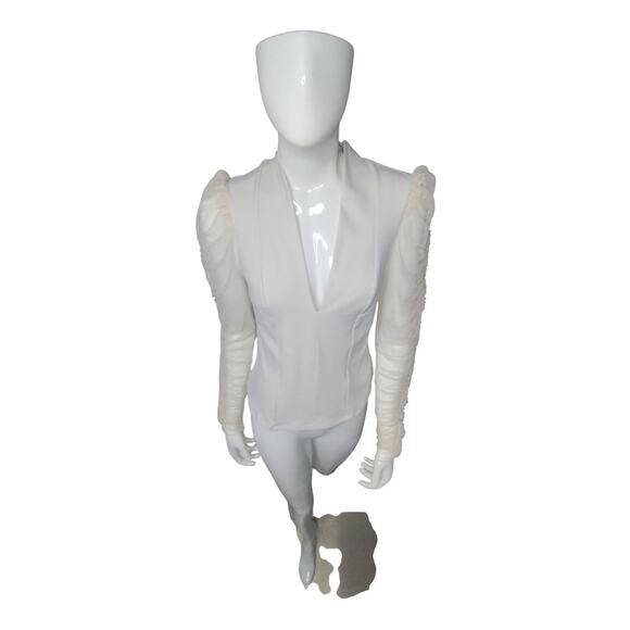 Intimately Free People Women's Creme V-Neck Mesh Sleeve Whimsical Top size Small - Picture 11 of 12